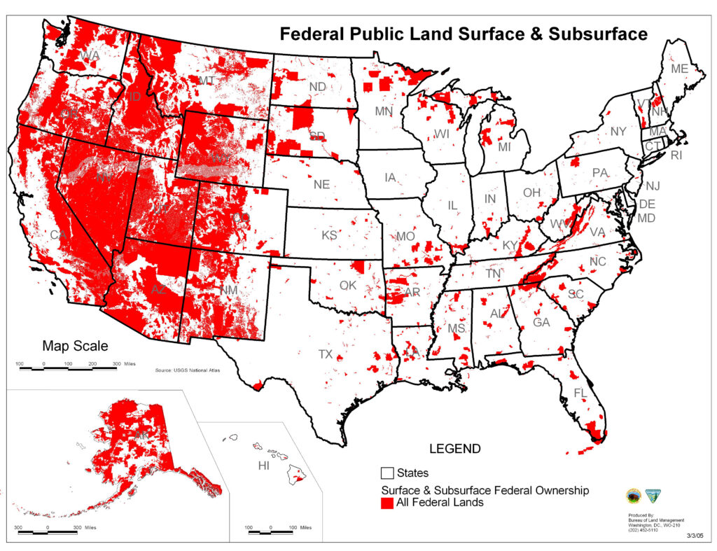 Доля федеральной земли в США