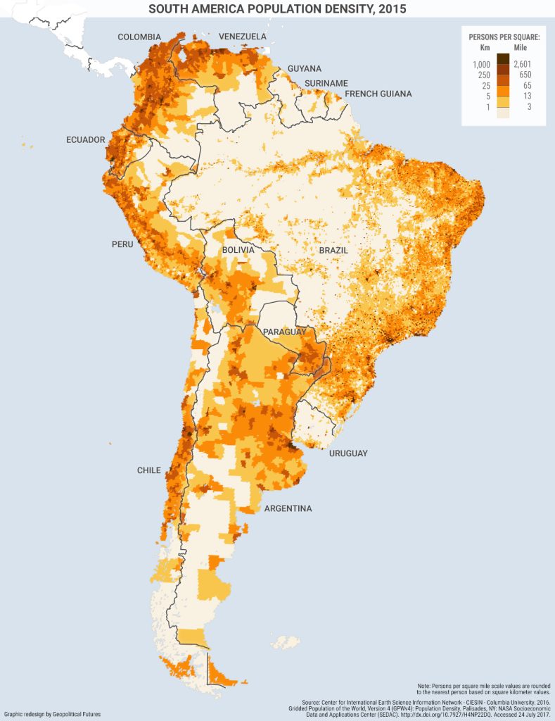 Десять ведущих стран Южной Америки по численности населения