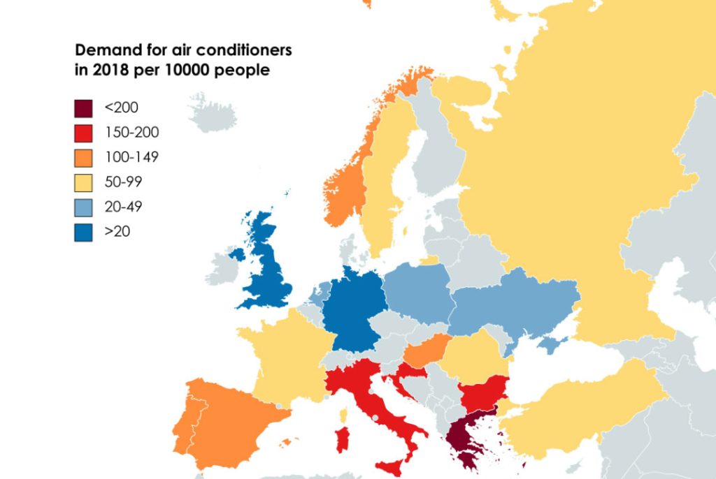Меньшее количество кондиционеров в Европе по сравнению с другими регионами